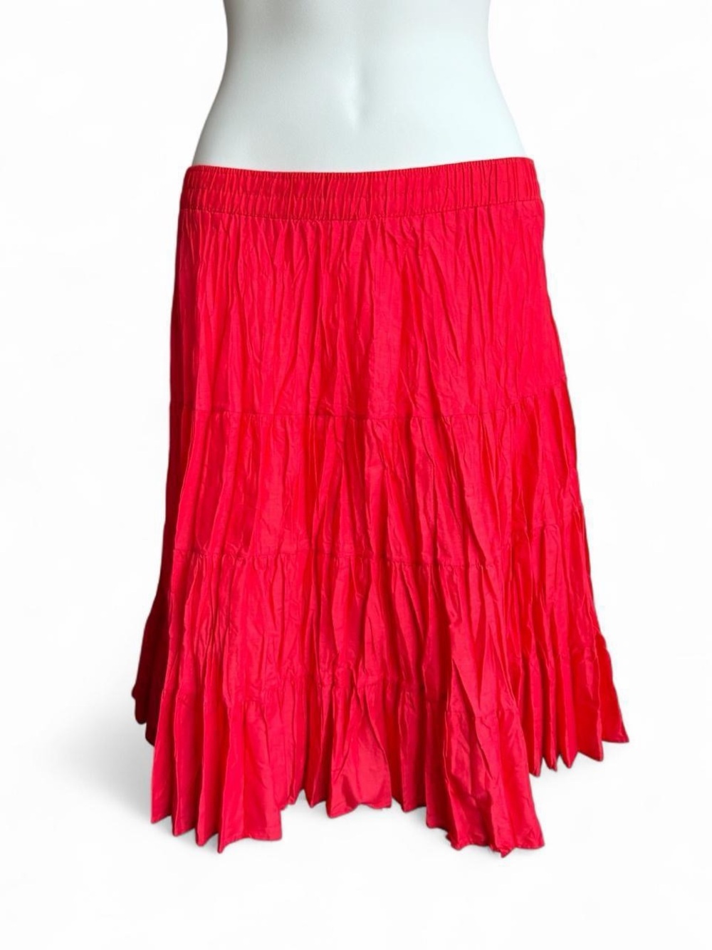 Bright Red Tiered Midi Skirt with Elastic Waist
